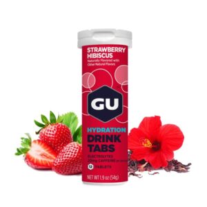 GU ELECTROLYTES TABS | טבליות אלקטרוליטים להכנת משקה גו (12 טבליות) - תות היביסקוס (עם קפאין)